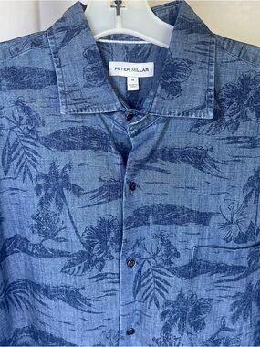 Peter Millar Sea Lore Cotton-Stretch Sport Button Down Hawaiian Shirt Indigo Med